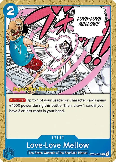 Love-Love Mellow ST03-017 Super Pre-Release One Piece card from Super Pre-Release Starter Deck 3: The Seven Warlords of the Sea