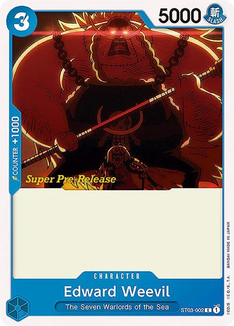 Edward Weevil ST03-002 Super Pre-Release One Piece card from Super Pre-Release Starter Deck 3: The Seven Warlords of the Sea