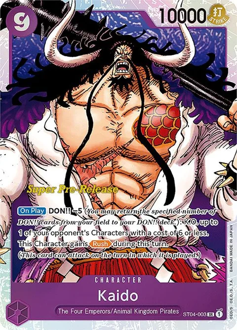 Kaido ST04-003 Super Pre-Release One Piece card from Super Pre-Release Starter Deck 4: Animal Kingdom Pirates