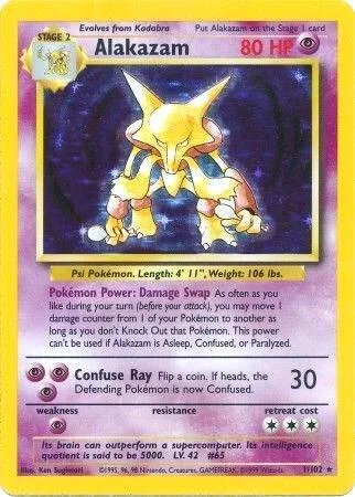 Alakazam #001/102 Holofoil Pokémon card from Base Set