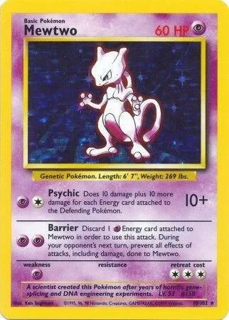 Mewtwo #010/102 Holofoil Pokémon card from Base Set