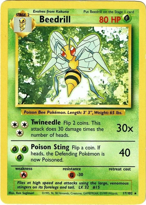 Beedrill #017/102 Pokémon card from Base Set
