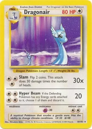 Dragonair #018/102 Pokémon card from Base Set