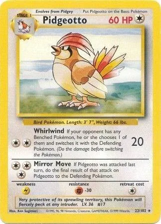 Pidgeotto #022/102 Pokémon card from Base Set