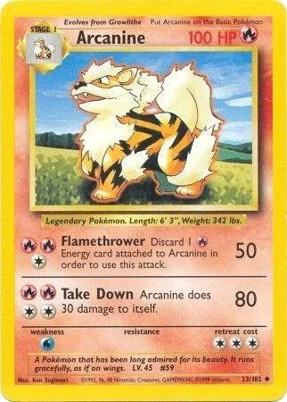 Arcanine #023/102 Pokémon card from Base Set