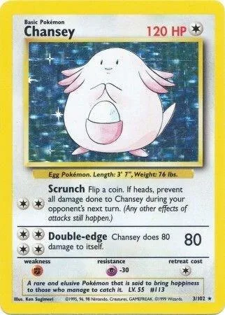 Chansey #003/102 Holofoil Pokémon card from Base Set