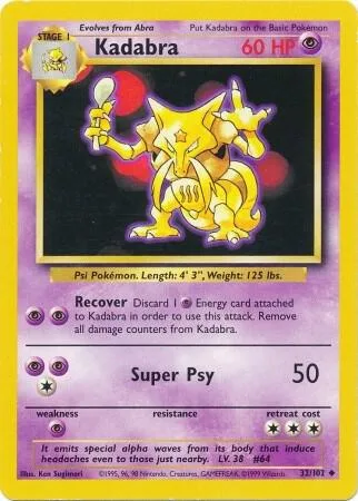 Kadabra #032/102 Pokémon card from Base Set