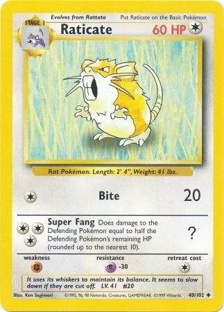 Raticate #040/102 Pokémon card from Base Set
