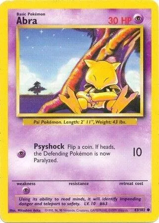 Abra #043/102 Pokémon card from Base Set