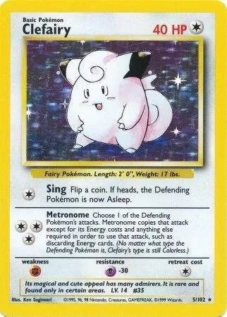 Clefairy #005/102 Holofoil Pokémon card from Base Set