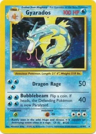 Gyarados #006/102 Holofoil Pokémon card from Base Set