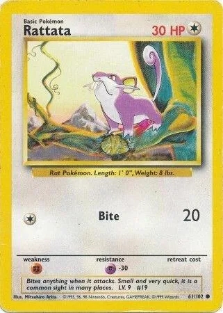 Rattata #061/102 Pokémon card from Base Set