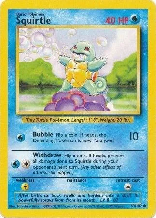 Squirtle #063/102 Pokémon card from Base Set
