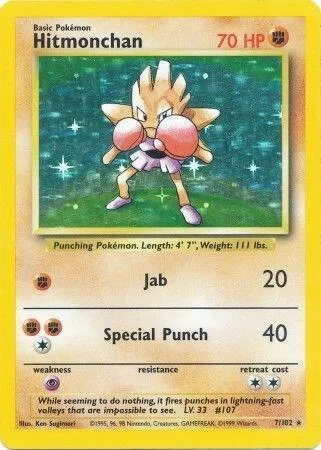 Hitmonchan #007/102 Holofoil Pokémon card from Base Set