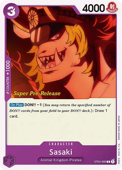 Sasaki ST04-006 Super Pre-Release One Piece card from Super Pre-Release Starter Deck 4: Animal Kingdom Pirates