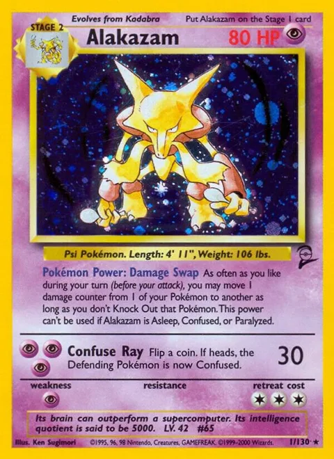 Alakazam #001/130 Holofoil Pokémon card from Base Set 2
