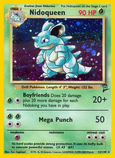 Nidoqueen #012/130 Holofoil Pokémon card from Base Set 2