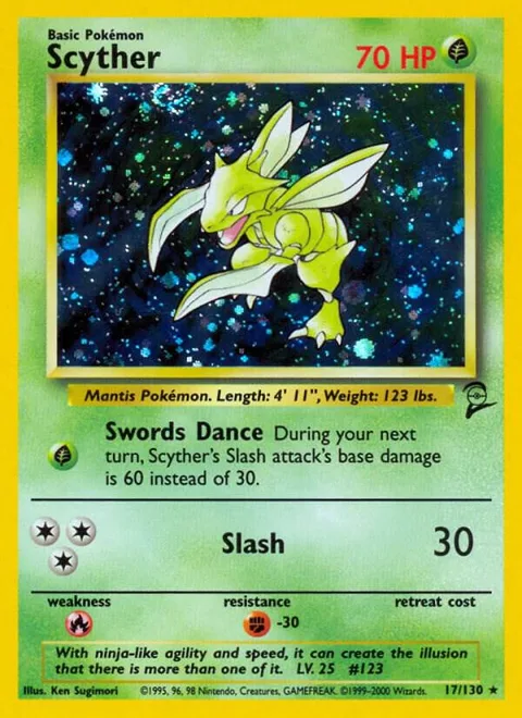 Scyther #017/130 Holofoil Pokémon card from Base Set 2