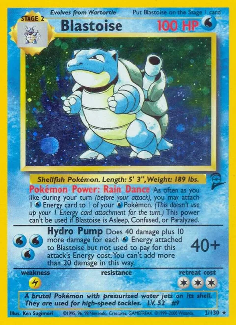 Blastoise #002/130 Holofoil Pokémon card from Base Set 2