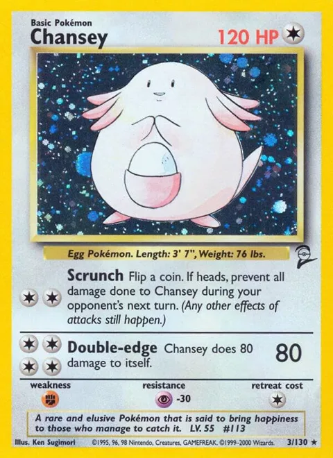 Chansey #003/130 Holofoil Pokémon card from Base Set 2