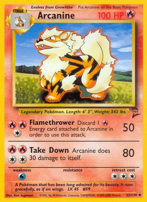 Arcanine #033/130 Pokémon card from Base Set 2