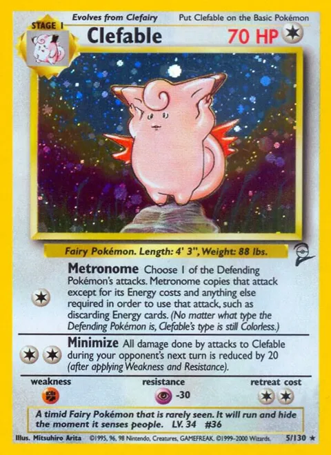 Clefable #005/130 Holofoil Pokémon card from Base Set 2