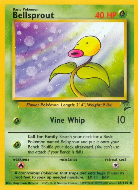 Bellsprout #066/130 Pokémon card from Base Set 2