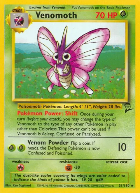 Venomoth #031/130 Pokémon card from Base Set 2