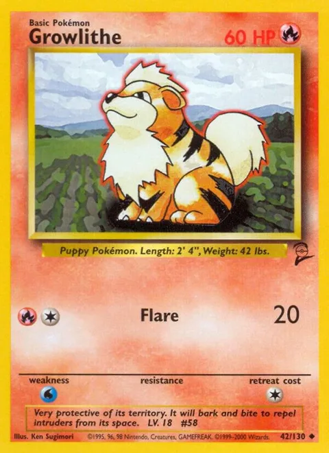 Growlithe #042/130 Pokémon card from Base Set 2