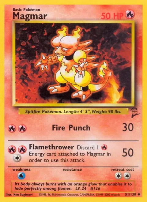 Magmar #051/130 Pokémon card from Base Set 2