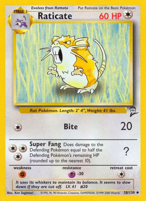 Raticate #058/130 Pokémon card from Base Set 2