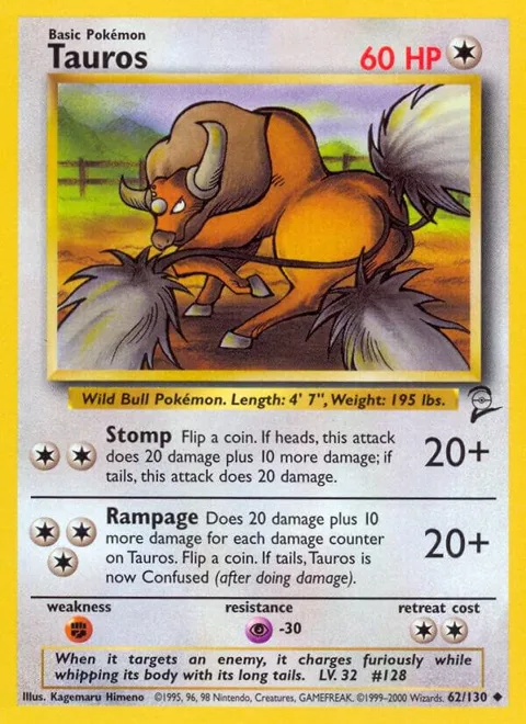 Tauros #062/130 Pokémon card from Base Set 2