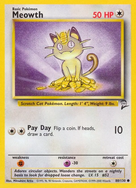 Meowth #080/130 Pokémon card from Base Set 2