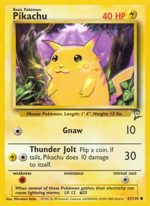 Pikachu #087/130 Pokémon card from Base Set 2