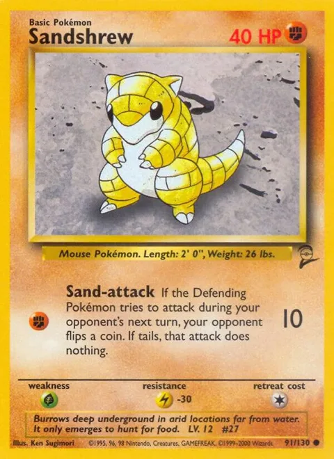 Sandshrew #091/130 Pokémon card from Base Set 2