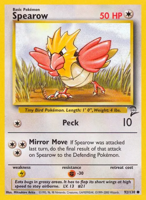 Spearow #092/130 Pokémon card from Base Set 2