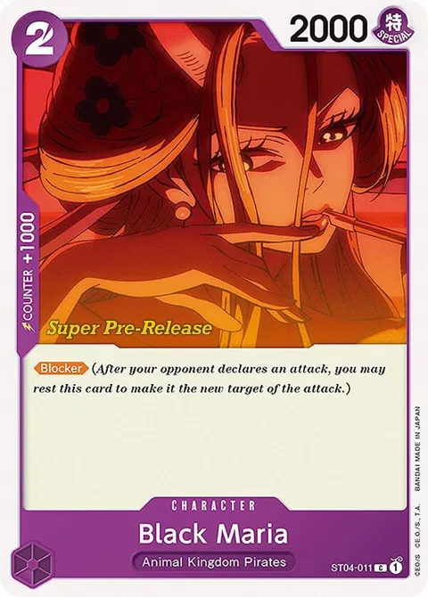 Black Maria ST04-011 Super Pre-Release One Piece card from Super Pre-Release Starter Deck 4: Animal Kingdom Pirates