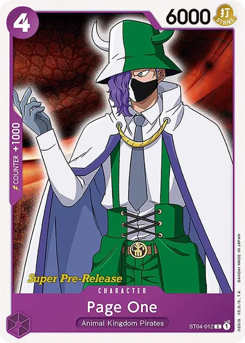 Page One ST04-012 Super Pre-Release One Piece card from Super Pre-Release Starter Deck 4: Animal Kingdom Pirates
