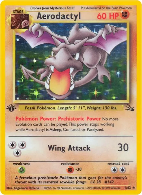 Aerodactyl 1 #01/62 1st Edition Holofoil Pokémon card from Fossil