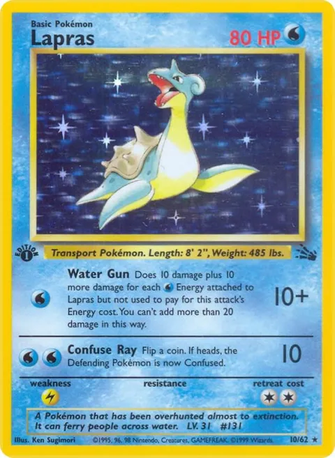 Lapras 10 #10/62 1st Edition Holofoil Pokémon card from Fossil