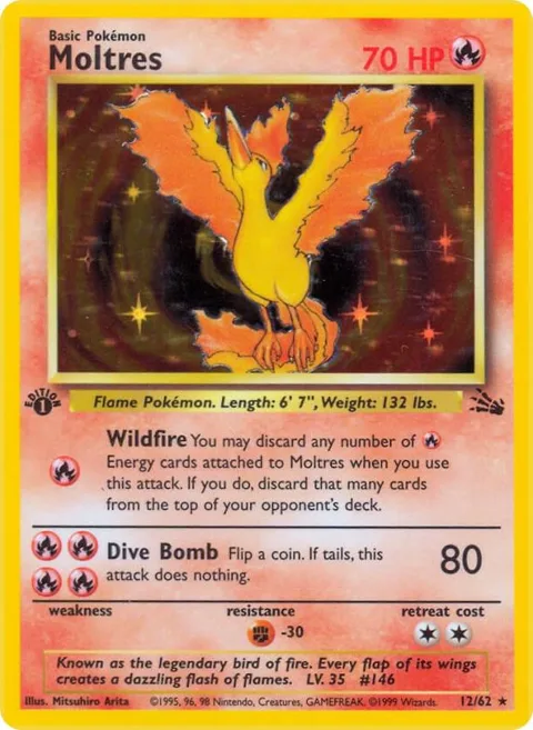 Moltres 12 #12/62 Unlimited Holofoil Pokémon card from Fossil