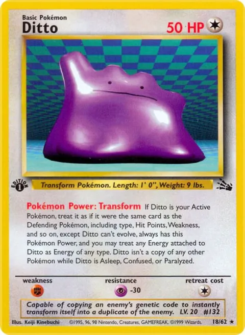 Ditto 18 #18/62 1st Edition Pokémon card from Fossil