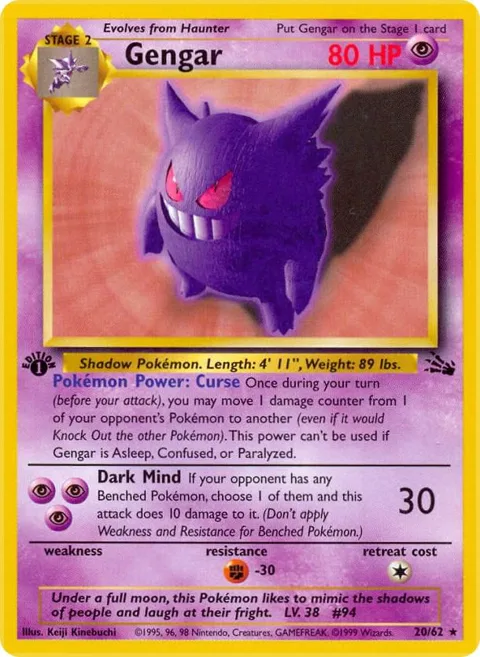 Gengar 20 #20/62 Unlimited Pokémon card from Fossil