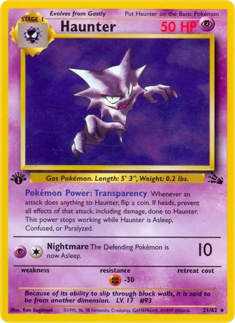 Haunter 21 #21/62 Unlimited Pokémon card from Fossil