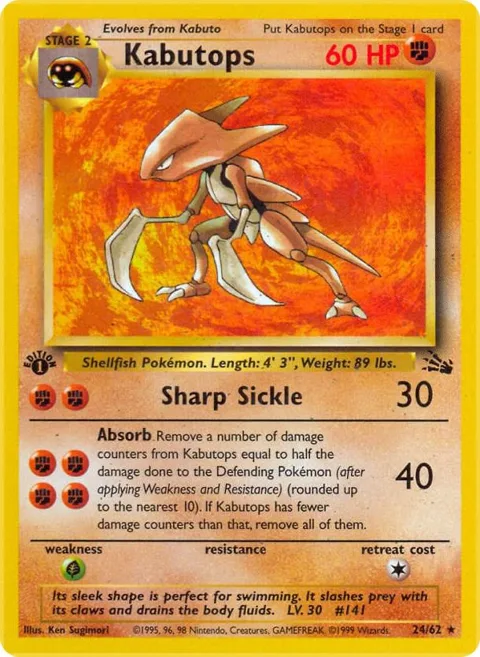 Kabutops 24 #24/62 1st Edition Pokémon card from Fossil