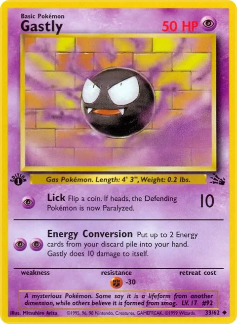 Gastly #33/62 1st Edition Pokémon card from Fossil