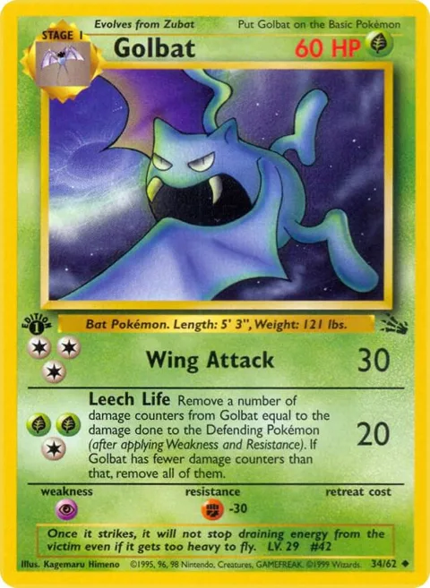 Golbat #34/62 Unlimited Pokémon card from Fossil