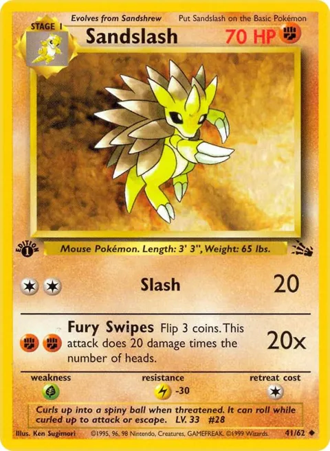 Sandslash #41/62 1st Edition Pokémon card from Fossil