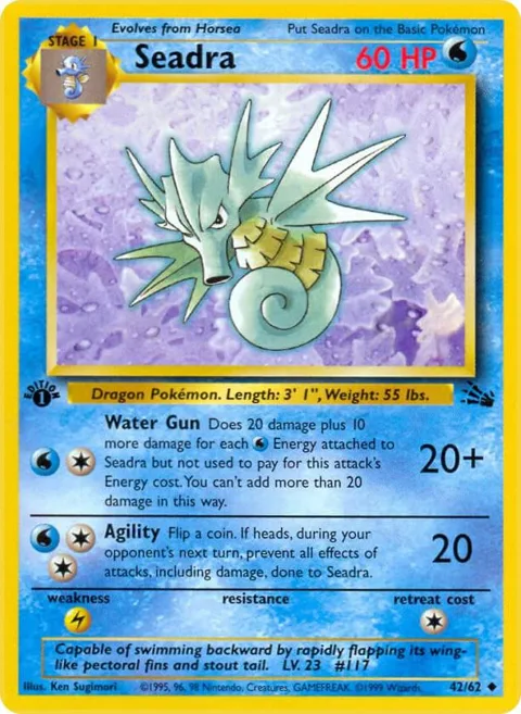 Seadra #42/62 1st Edition Pokémon card from Fossil