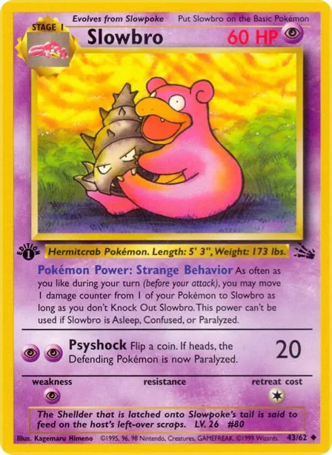 Slowbro #43/62 1st Edition Pokémon card from Fossil